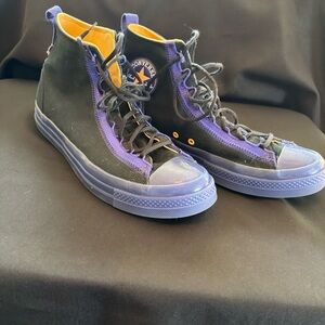 Converse Black and Purple High-Tops with Yellow Accents